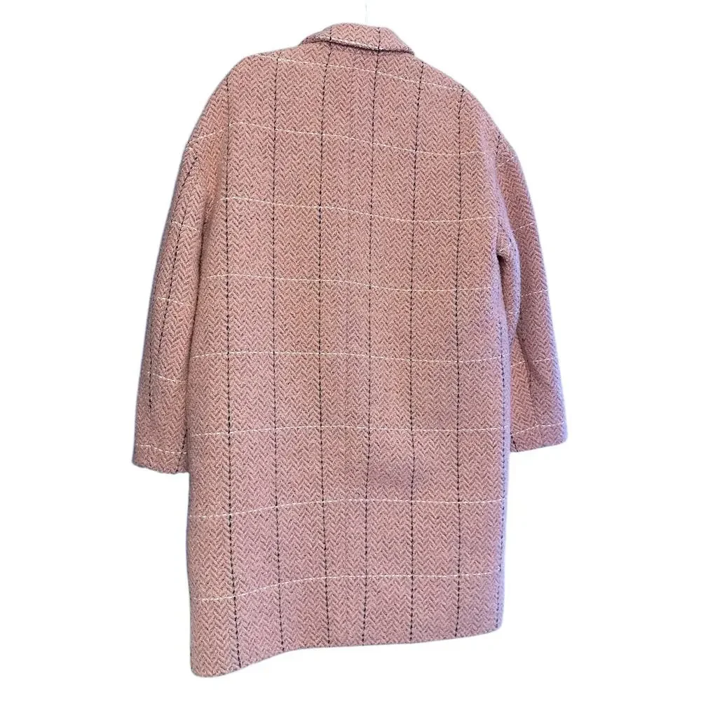Rag & Bone Estelle Pink Cocoon Checked Wool Coat Medium